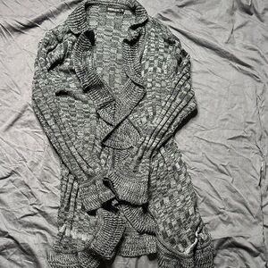 Elegant Gray Patterned Women's Cardigan